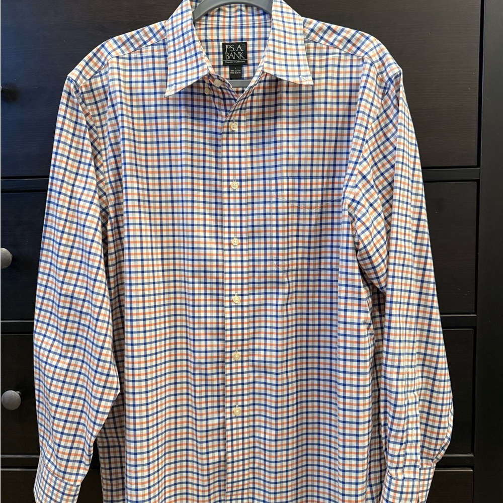 Jos. A. Bank Blue and Orange Plaid Shirt